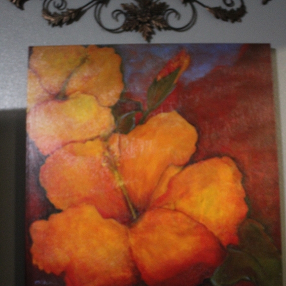 Vibrant Hibiscus ll 30 x 30 Signed Ghislaine Wall Art - Picture 4 of 16